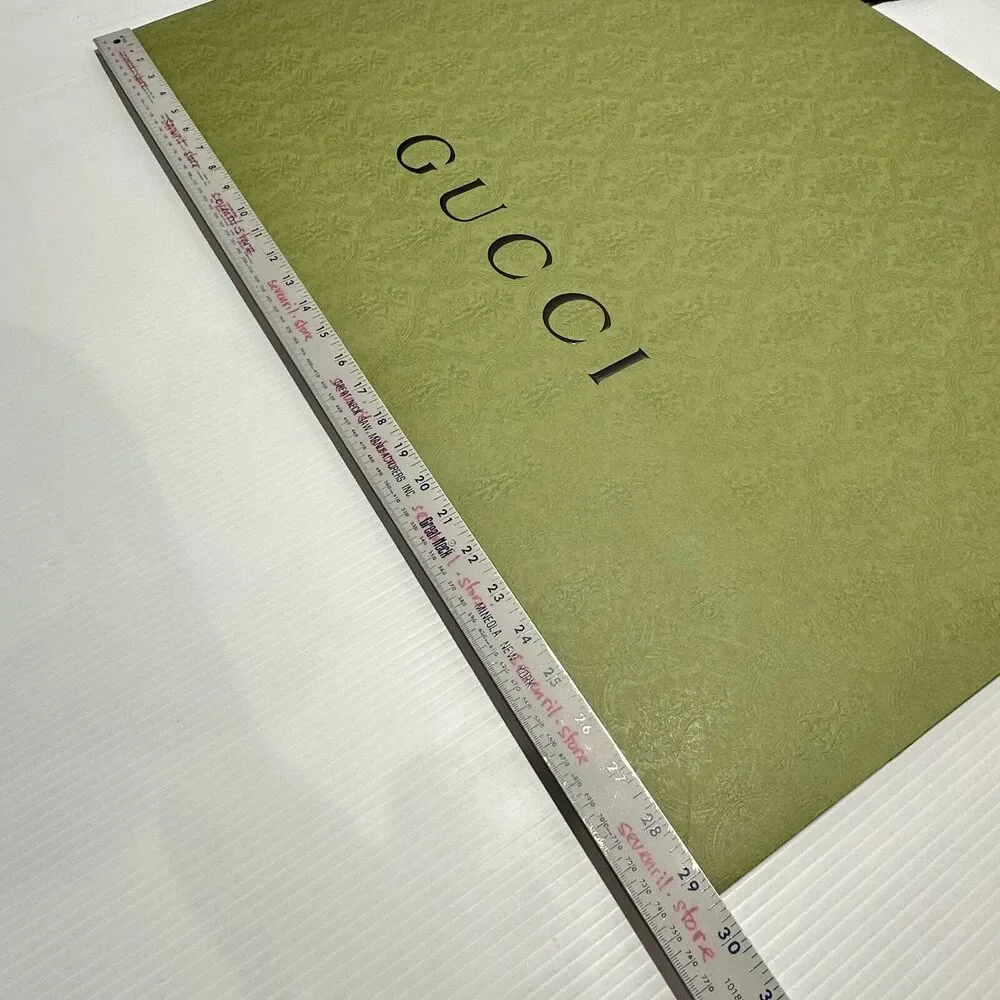 GUCCI Authentic 29x22x10 Paper Shopping Gift Bag Tote Green Damask Embossed